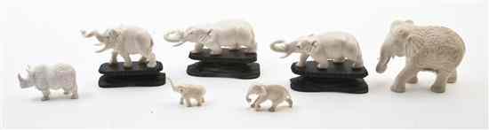 Appraisal: A Collection of Seven Carved Ivory Models of Elephants and