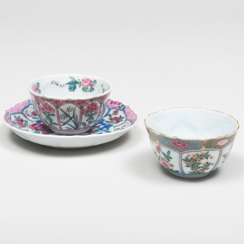 Appraisal: Chinese Export Famille Rose Porcelain Teabowl and Saucer and another