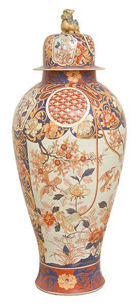 Appraisal: AN IMPRESSIVE PAIR OF FLOOR STANDING IMARI LIDDED URNS each