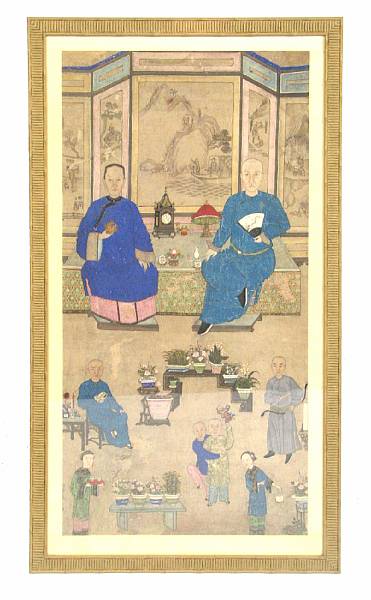 Appraisal: A Chinese gouache on paper painting of a family framed