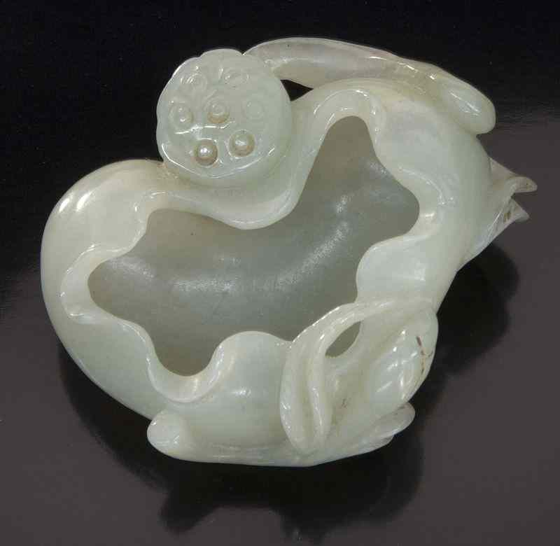 Appraisal: Chinese Qing carved jade brush washerdepicting lingzhi ''H x ''W