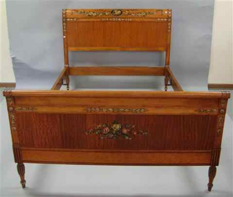 Appraisal: FRENCH SLEIGH BED WITH DECORATIVE PAINTING the headboard and footboard