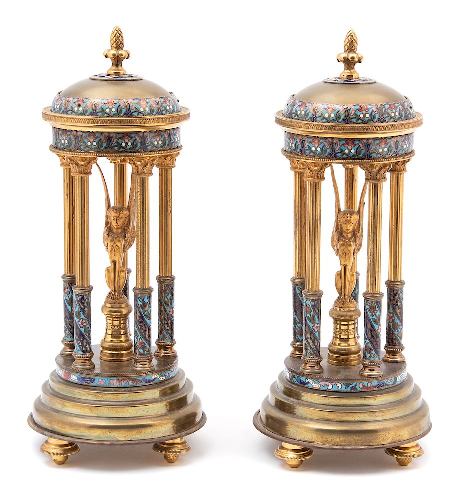 Appraisal: A Pair of French Champleve Enamel and Gilt Bronze Stands