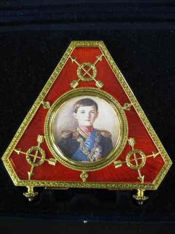 Appraisal: Faberge Picture Frame red enamel portrait of Nicholas original box