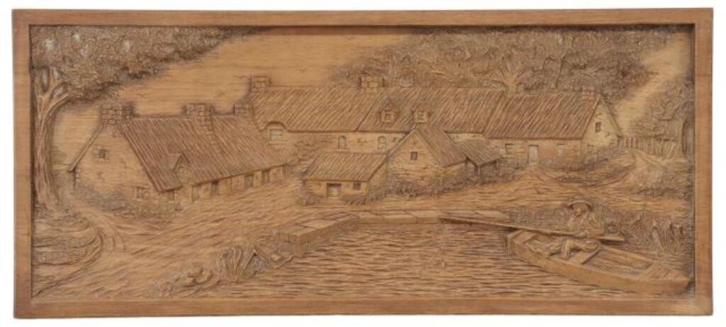 Appraisal: French carved oak relief panel initialed lower right JL within