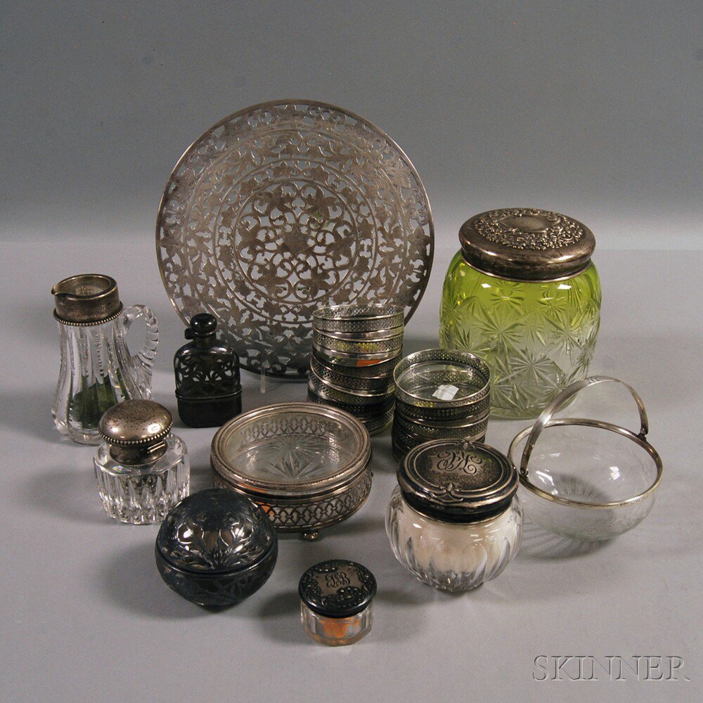 Appraisal: Assorted Group of Sterling Silver-mounted Colorless Glass Tableware including a