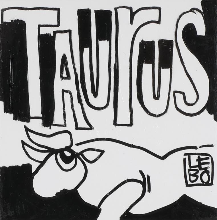 Appraisal: Hand drawn ceramic tile with the image of a bull