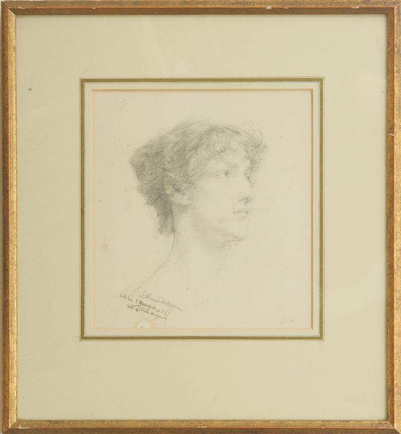 Appraisal: LAWRENCE ALMA-TADEMA - PORTRAIT STUDY Pencil on paper laid down