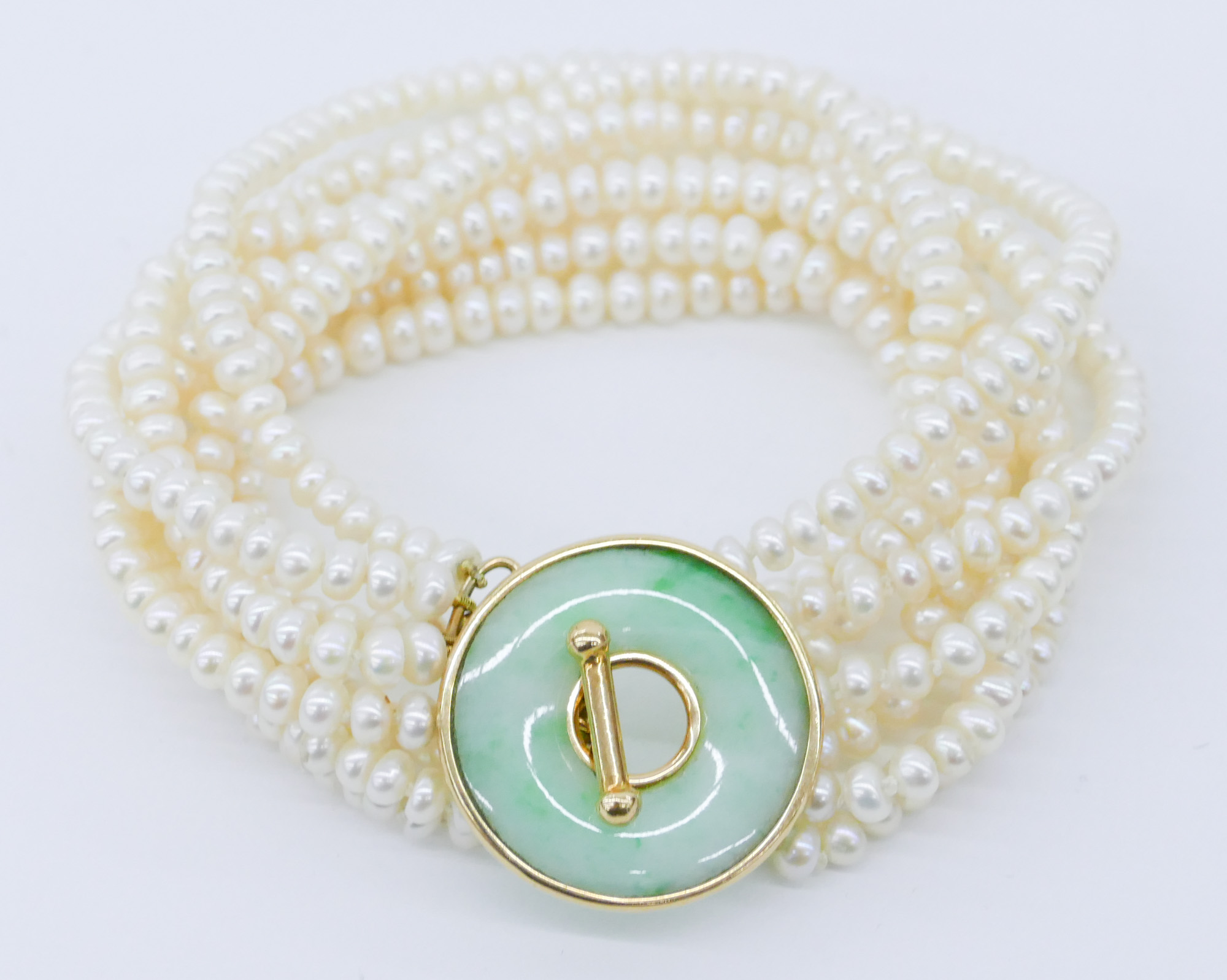 Appraisal: Ladies k Jadeite and Pearl Multi-Strand Bracelet '' Includes eight