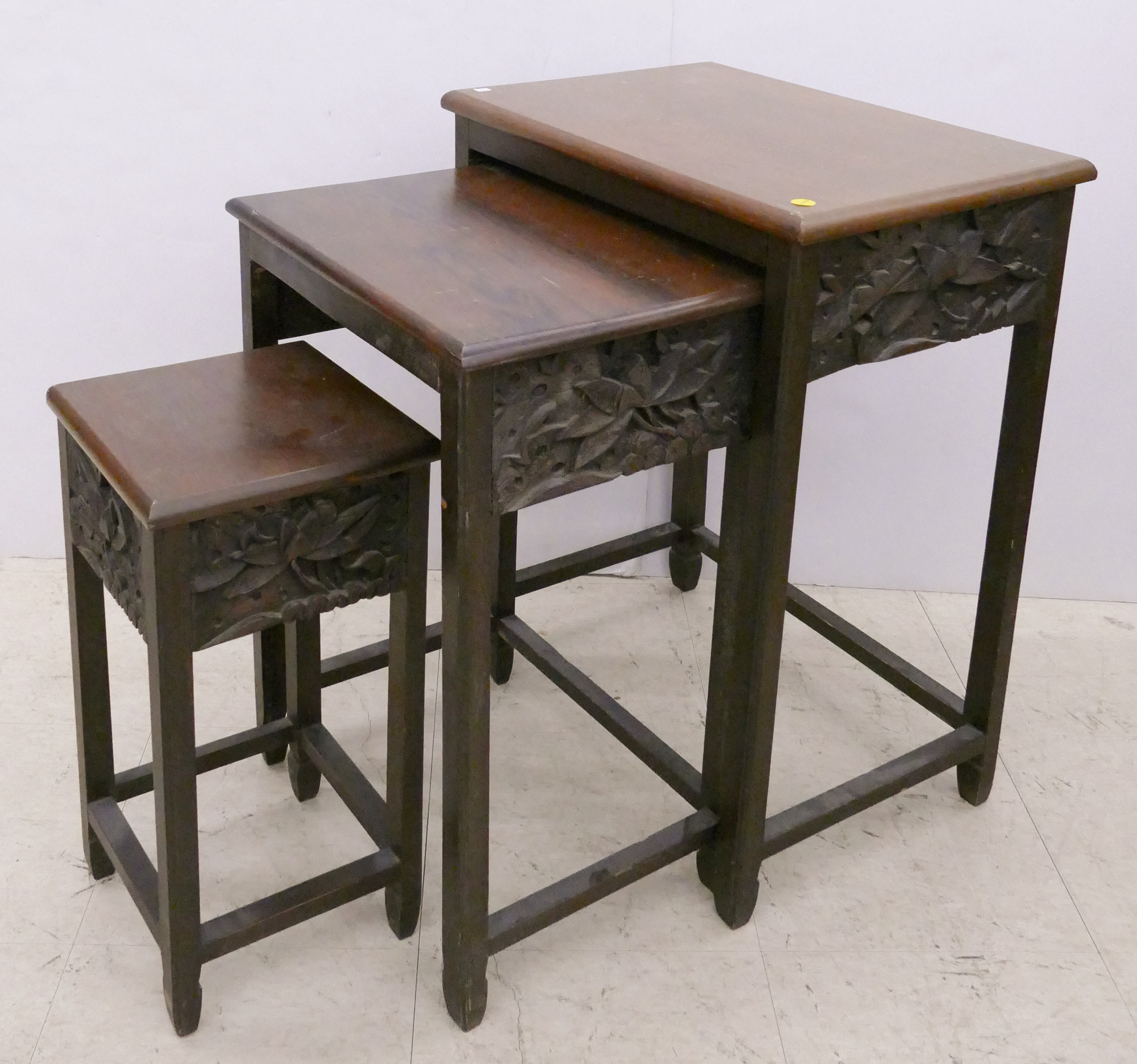 Appraisal: Set pc Chinese Carved Nesting Tables- Largest x x ''