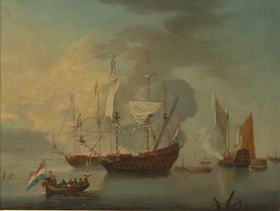 Appraisal: Dutch School th th Century Rowing out clipper ships in