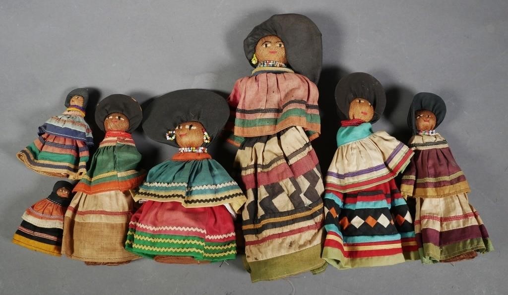 Appraisal: SEMINOLE INDIAN DOLLS Seven vintage Native American Seminole palmetto fiber