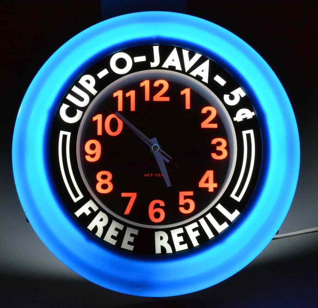 Appraisal: Neon Coffee Advertisement ClockCobalt and white wall hanging clock ''Have