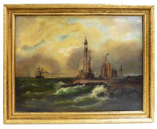 Appraisal: th C unsigned marine scene oil on artist's board depicting