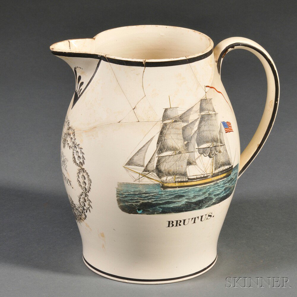 Appraisal: Transfer-decorated Liverpool Creamware Jug England first quarter th century one