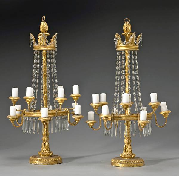 Appraisal: A pair of George III giltwood and cut glass twelve