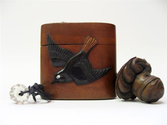 Appraisal: A Japanese Inro Ojime and Netsuke the inro of wood