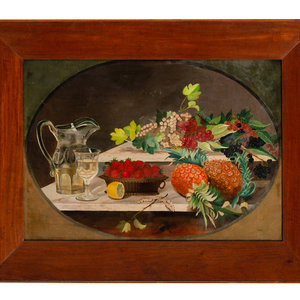 Appraisal: American School th Century Still Life of Berries Pineapple White