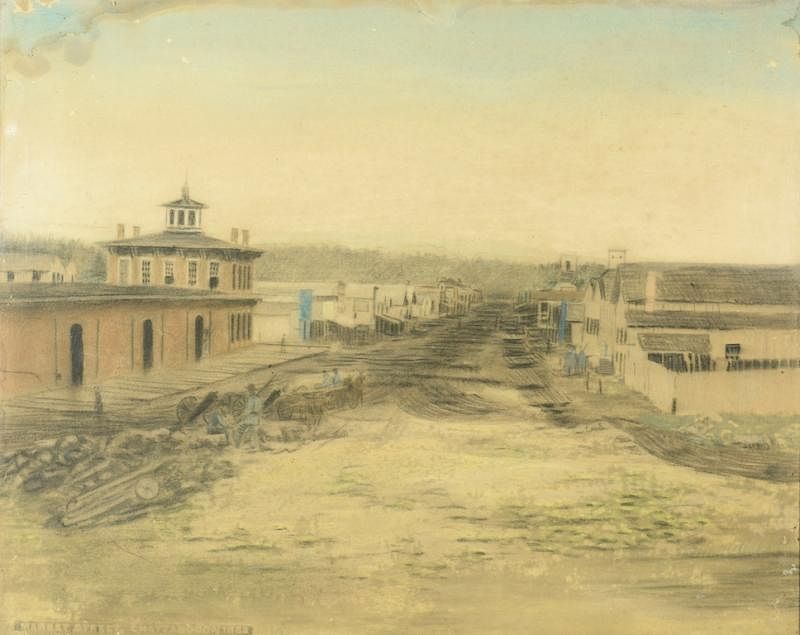 Appraisal: Civil War Pastel and Charcoal Chattanooga Scene Chattanooga Tennessee Civil