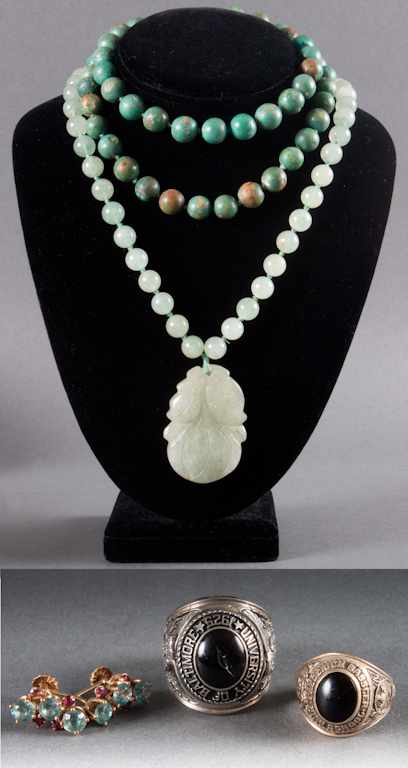 Appraisal: Assorted jade gemstone silver and K gold jewelry including jade