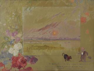 Appraisal: MEIFREN Y ROIG Eliseo Gouache Landscape with Floral Boarder and