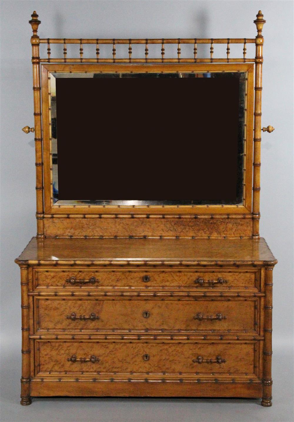 Appraisal: AMERICAN AESTHETIC MOVEMENT BIRDSEYE MAPLE AND FAUX BAMBOO MIRRORED DRESSER