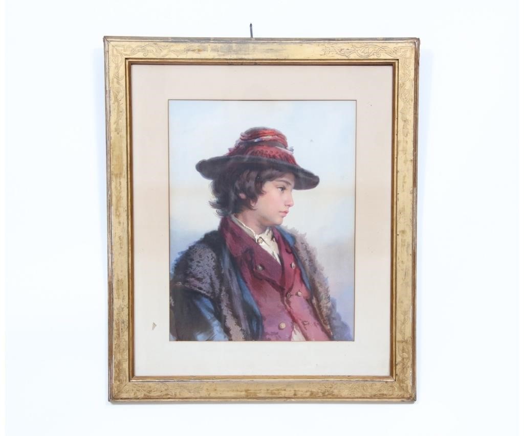 Appraisal: Framed and matted watercolor of a young woman wearing a