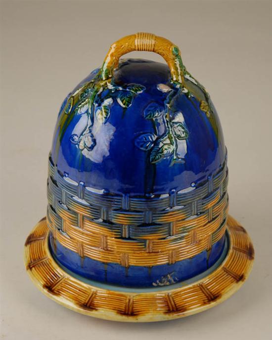 Appraisal: A Tall Majolica Cheese Keeper with twig handle and relief