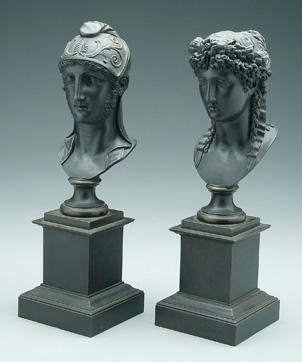 Appraisal: Pair bronze classical busts possibly Perseus and Andromeda female with