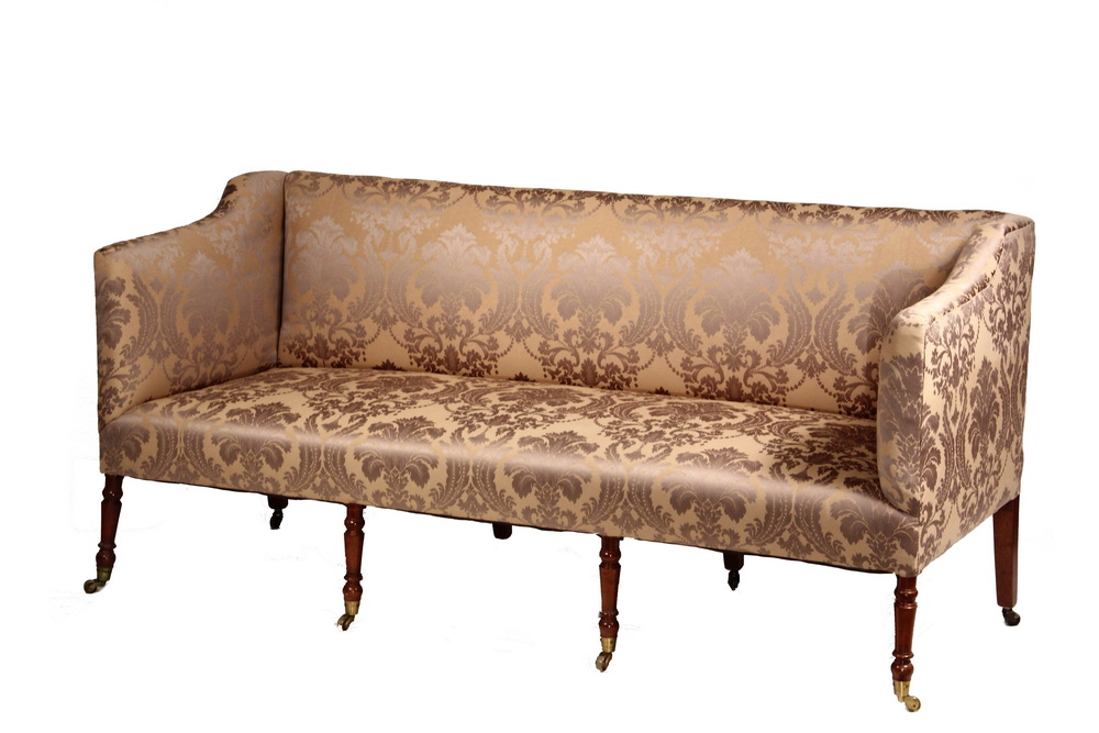 Appraisal: SHERATON SOFA - Period Eight-Leg 'Box' Sofa with turned mahogany