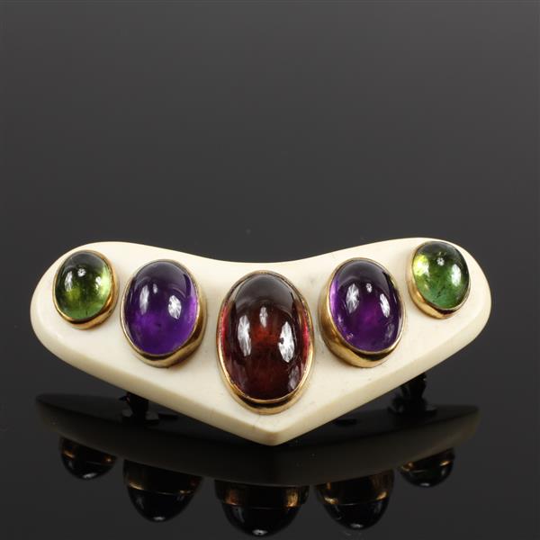 Appraisal: French Art Deco k Yellow Gold and Multi Tourmaline Jewel