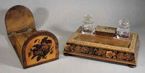 Appraisal: A Victorian rosewood and Tunbridge ware rectangular inkstand with central