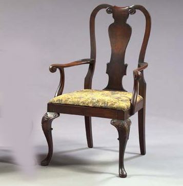 Appraisal: Queen Anne-Style Burl Walnut Veneer and Walnut Armchair the solid