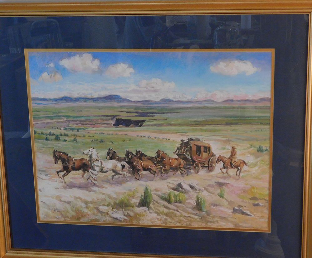 Appraisal: OE BERNINGHAUS WESTERN PAINTING Fine gouache painting of a western