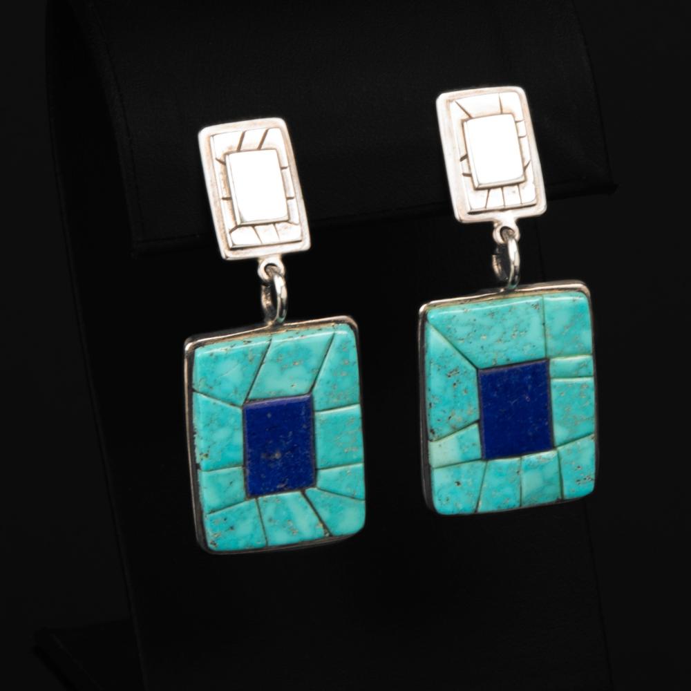 Appraisal: Charles Loloma Hopi - A Pair of Silver Turquoise Lapis