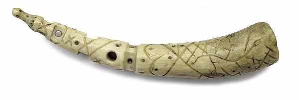 Appraisal: Engraved Ivory Powder Measure horn with piercings and lozenge patterns