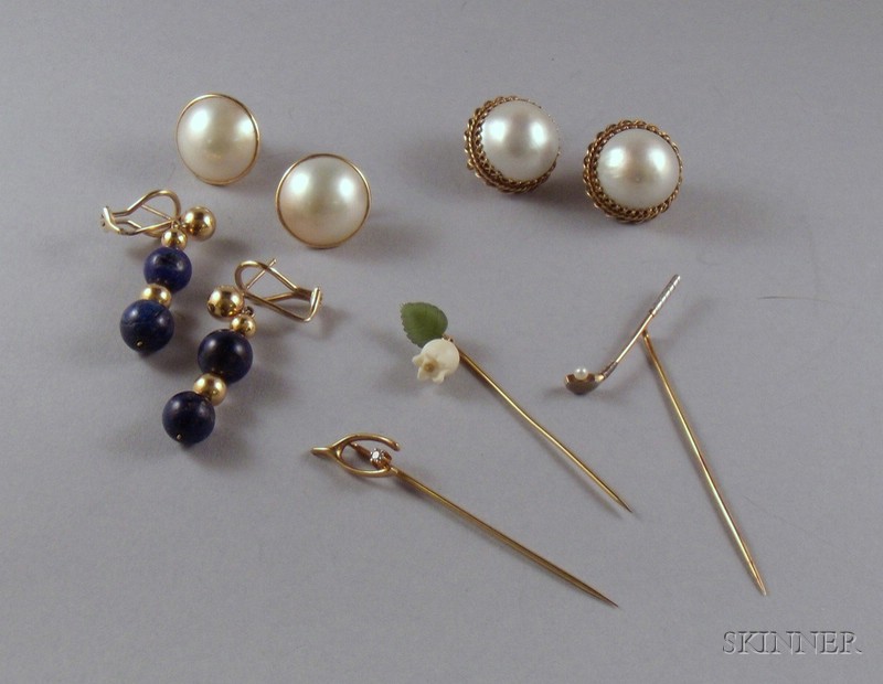 Appraisal: Two Pairs of Mabe Pearl and Gold Earrings a Pair