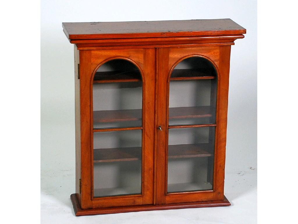 Appraisal: NINETEENTH CENTURY MAHOGANY SMALL MURAL DISPLAY CABINET the moulded cornice