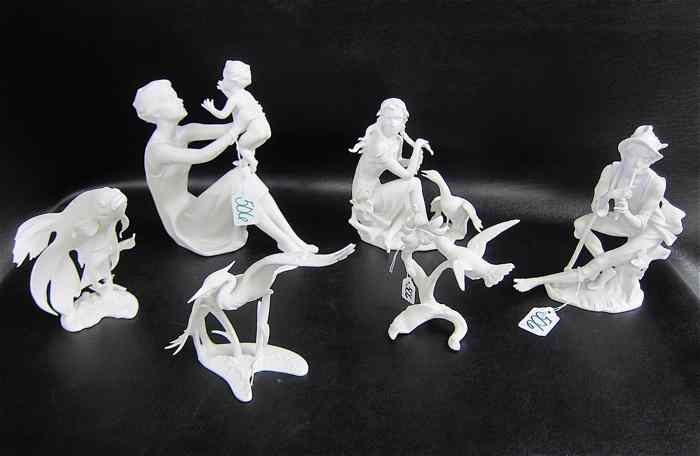 Appraisal: SIX GERMAN KAISER PORCELAIN FIGURINES white bisque ''Mother and Child