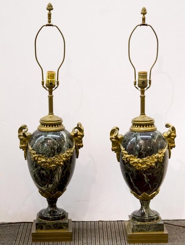 Appraisal: Neoclassical Marble Gilt Bronze Table Lamps Neoclassical marble and gilt