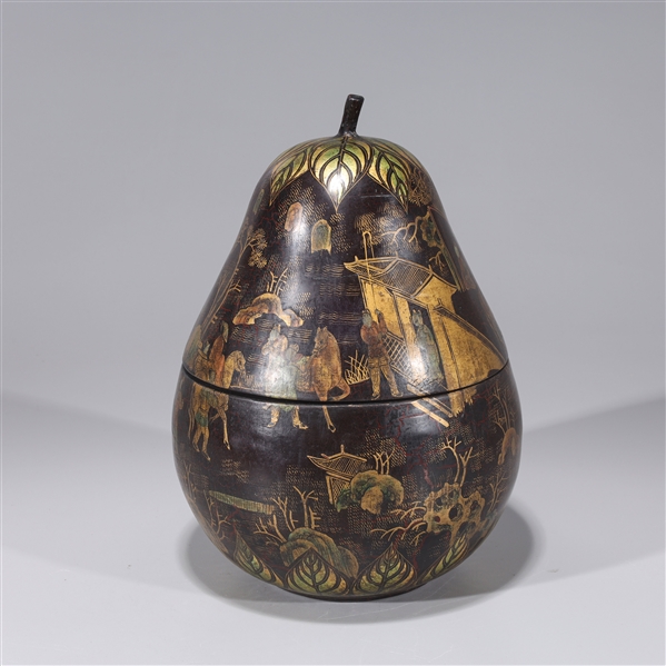 Appraisal: Chinese gilt and lacquer pear shape covered box with all