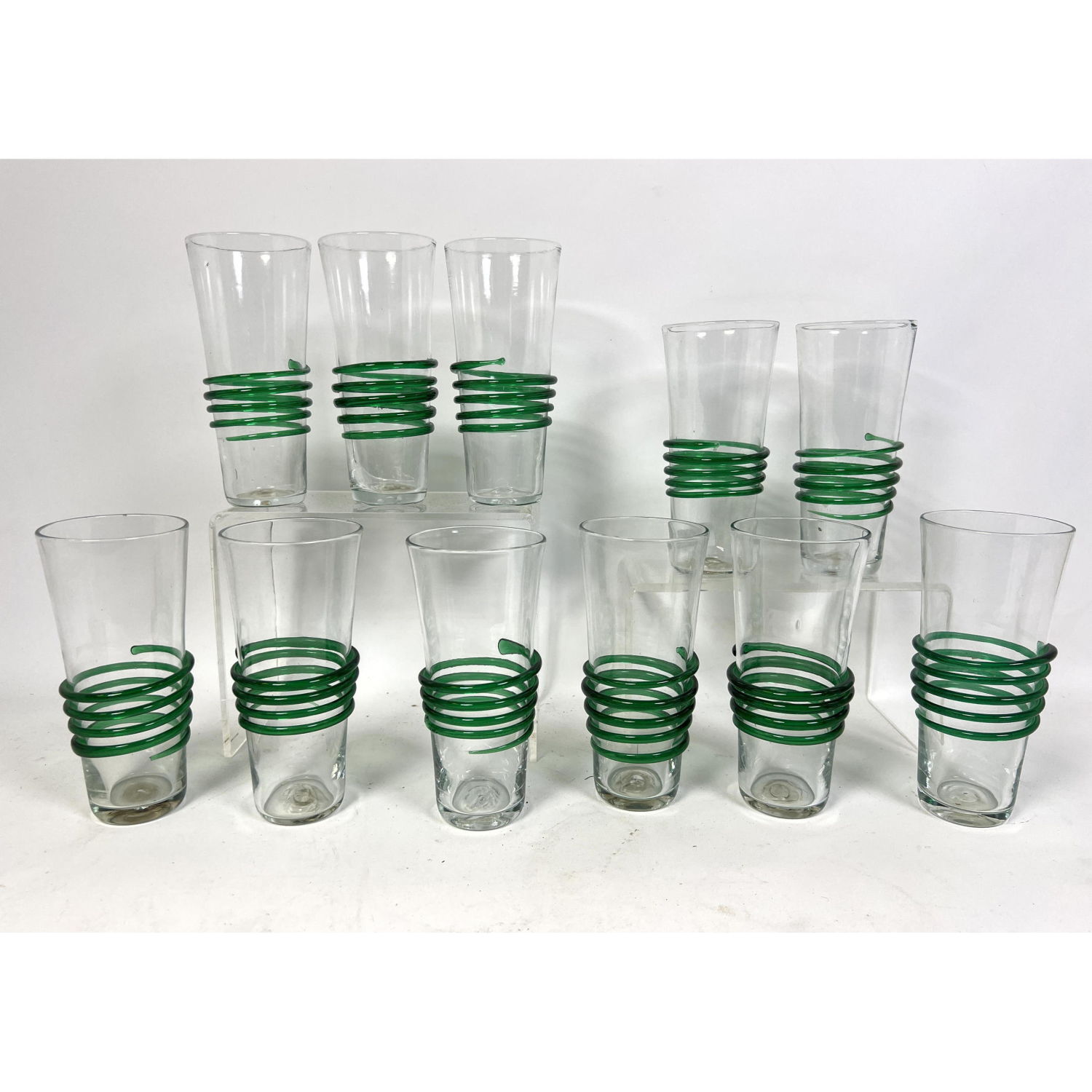 Appraisal: pc Blenko Art Glass green spiral wrapped drinking glasses c