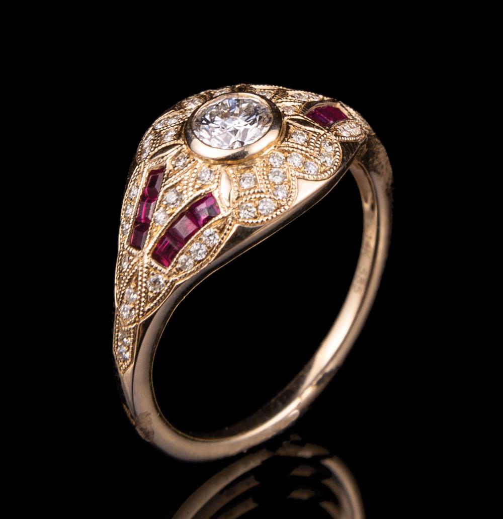 Appraisal: kt Yellow Gold Ruby and Diamond Ring central bezel set