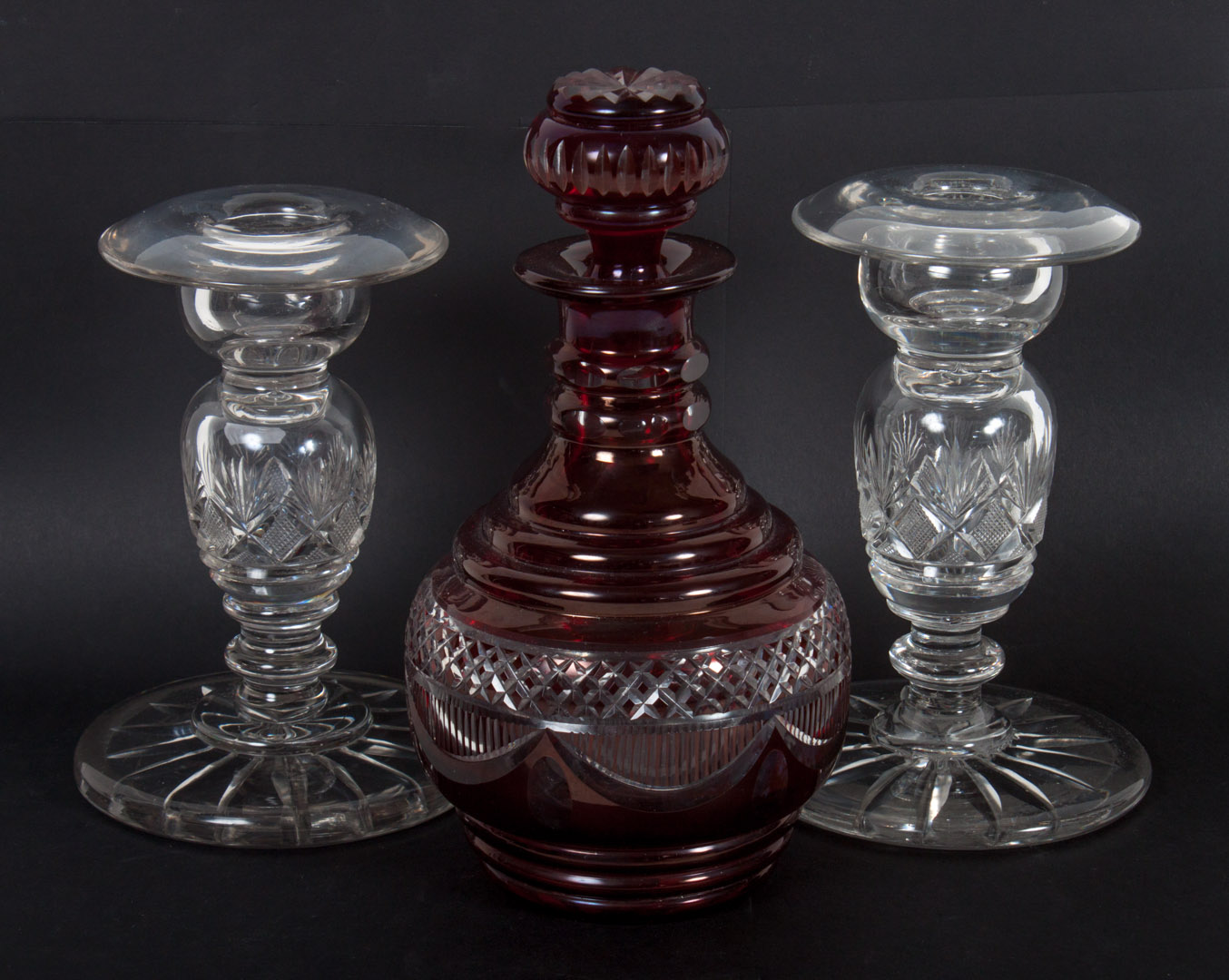 Appraisal: Three assorted glass articles comprising pair of clear cut glass