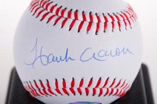 Appraisal: Hank Aaron Autographed Baseball Displayed in a UV protective acrylic