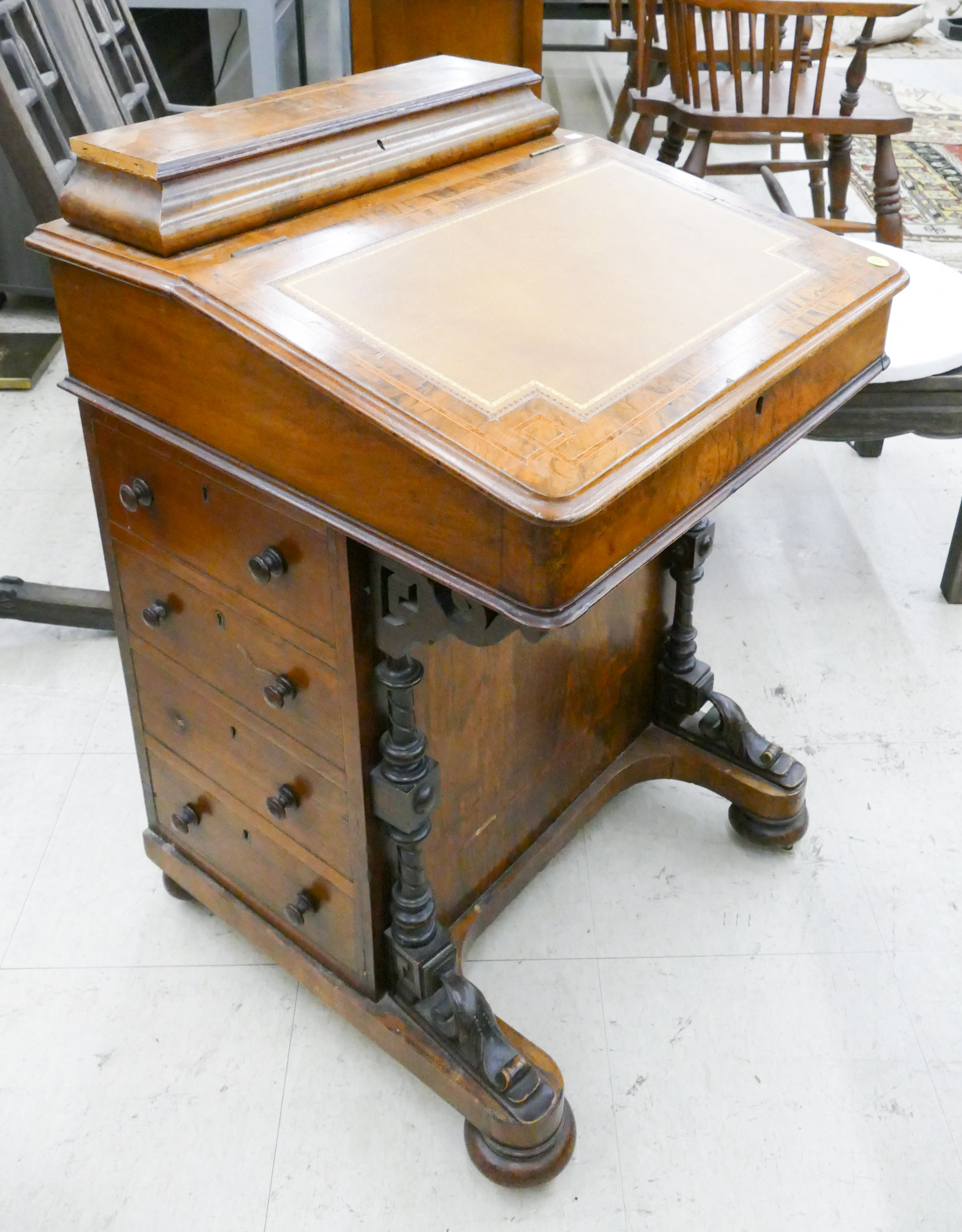 Appraisal: Antique English Inlaid Walnut Davenport Desk- x x ''