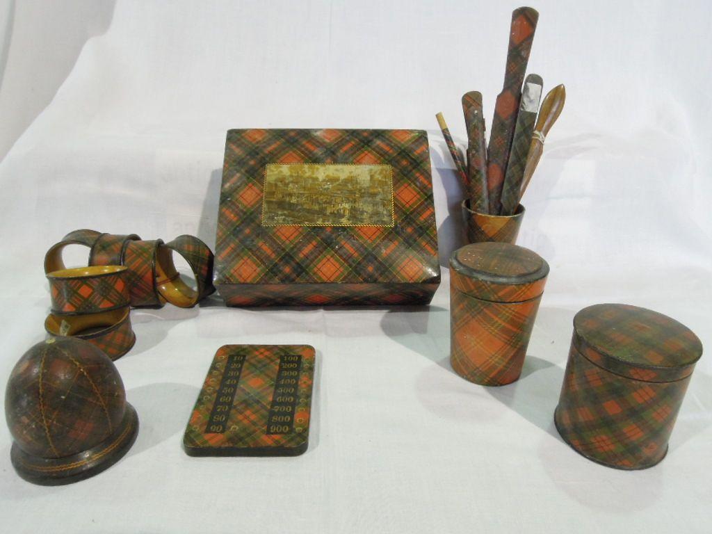 Appraisal: A collection of tartan ware including trinket boxes napkin rings