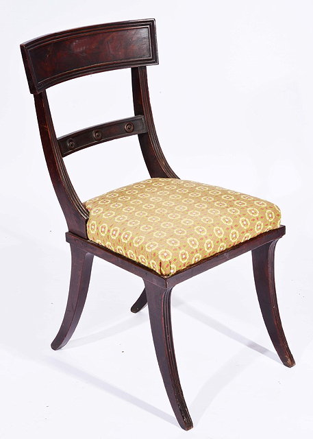 Appraisal: A REGENCY CARVED MAHOGANY 'KLISMOS' CHAIR with roundel and fluted