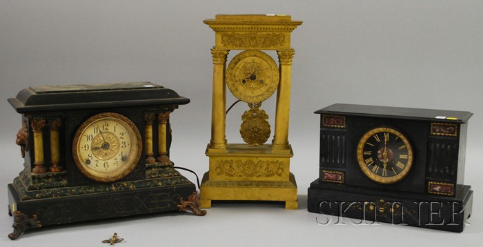 Appraisal: Three Clocks including a Seth Thomas black mantel with faux