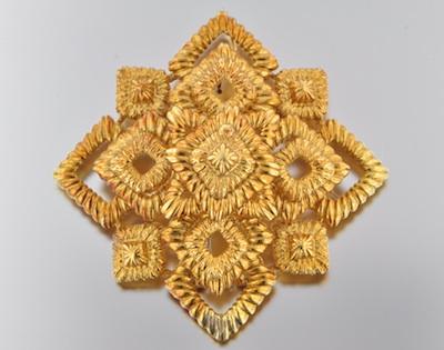 Appraisal: Oversized Yellow Gold Brooch Stamped k constructed with stacked fluted